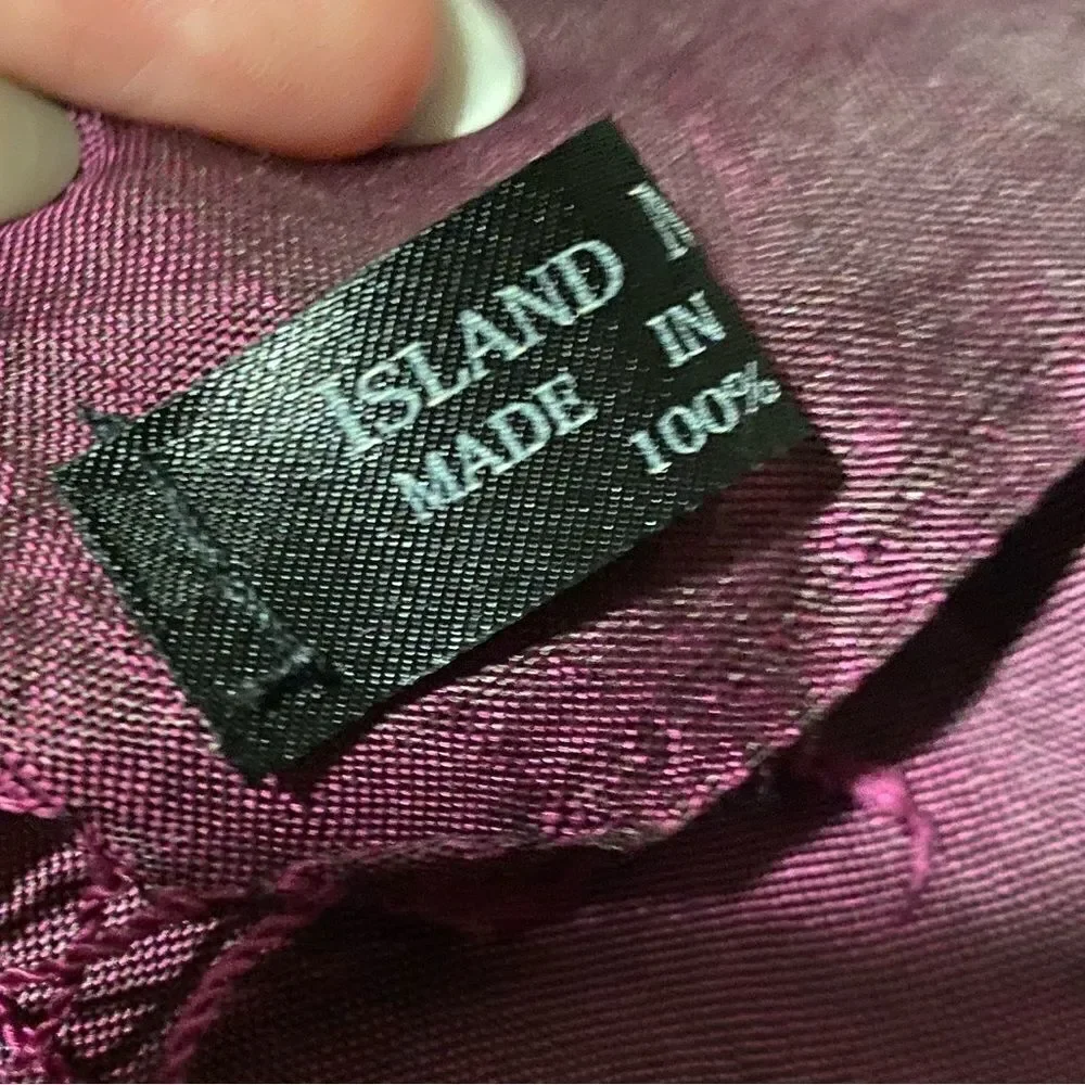 Island Mountain Thai Silk Purple Striped Elephant Print Fringe Scarf